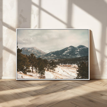 77311749-MGV-CV-36X24-Mountain Landscape Wall Art Canvas Print, Framed Snowy Peaks Art Picture Print, Alpine Aesthetic Perfect Rustic Winter Decor