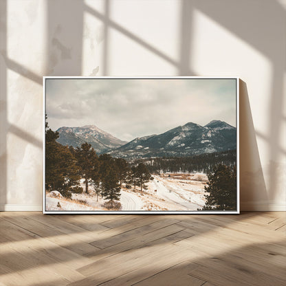 77311749-MGV-CV-36X24-Mountain Landscape Wall Art Canvas Print, Framed Snowy Peaks Art Picture Print, Alpine Aesthetic Perfect Rustic Winter Decor