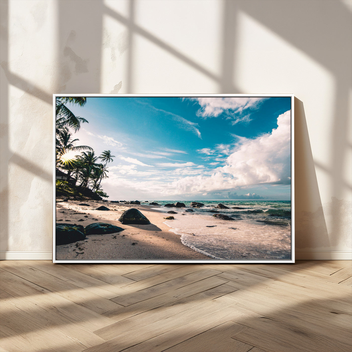 95301406-MGV-CV-36X24-Tropical Beach Wall Art Canvas Print, Framed Ocean Waves Art Picture Print, Relazxing Seascape Perfect Tropical Coastal Decor