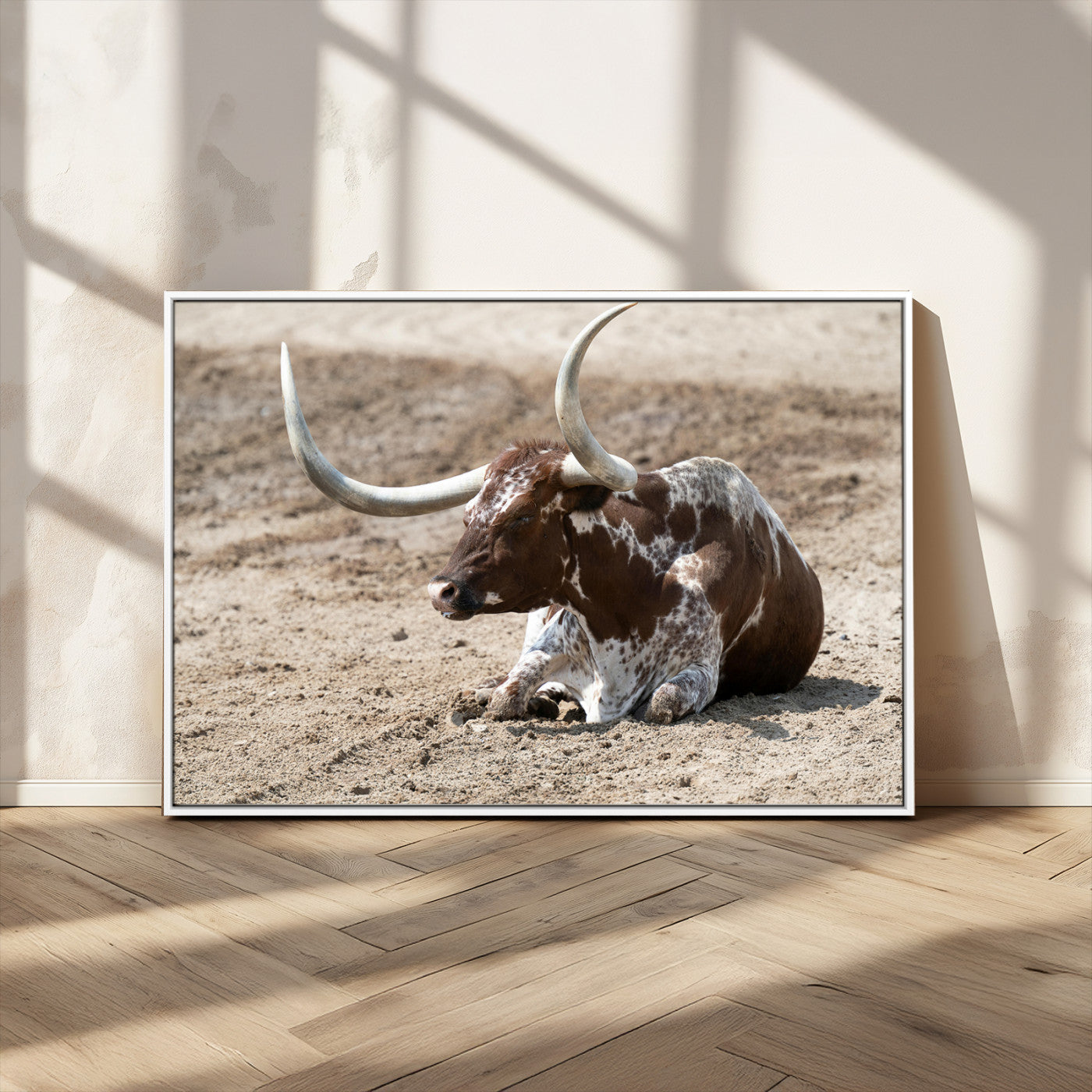76549210-MGV-CV-36X24-Texas Longhorn Wall Art Canvas Print, Framed Country Living Art Picture Print, Farmhouse Aesthetic Perfect Western Rustic Decor