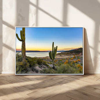 52844711-MGV-CV-36X24-Saguaro Cactus Wall Art Canvas Print, Framed Desert Sunset Art Picture Print, Southwestern Scene Perfect Southwestern Rustic Decor