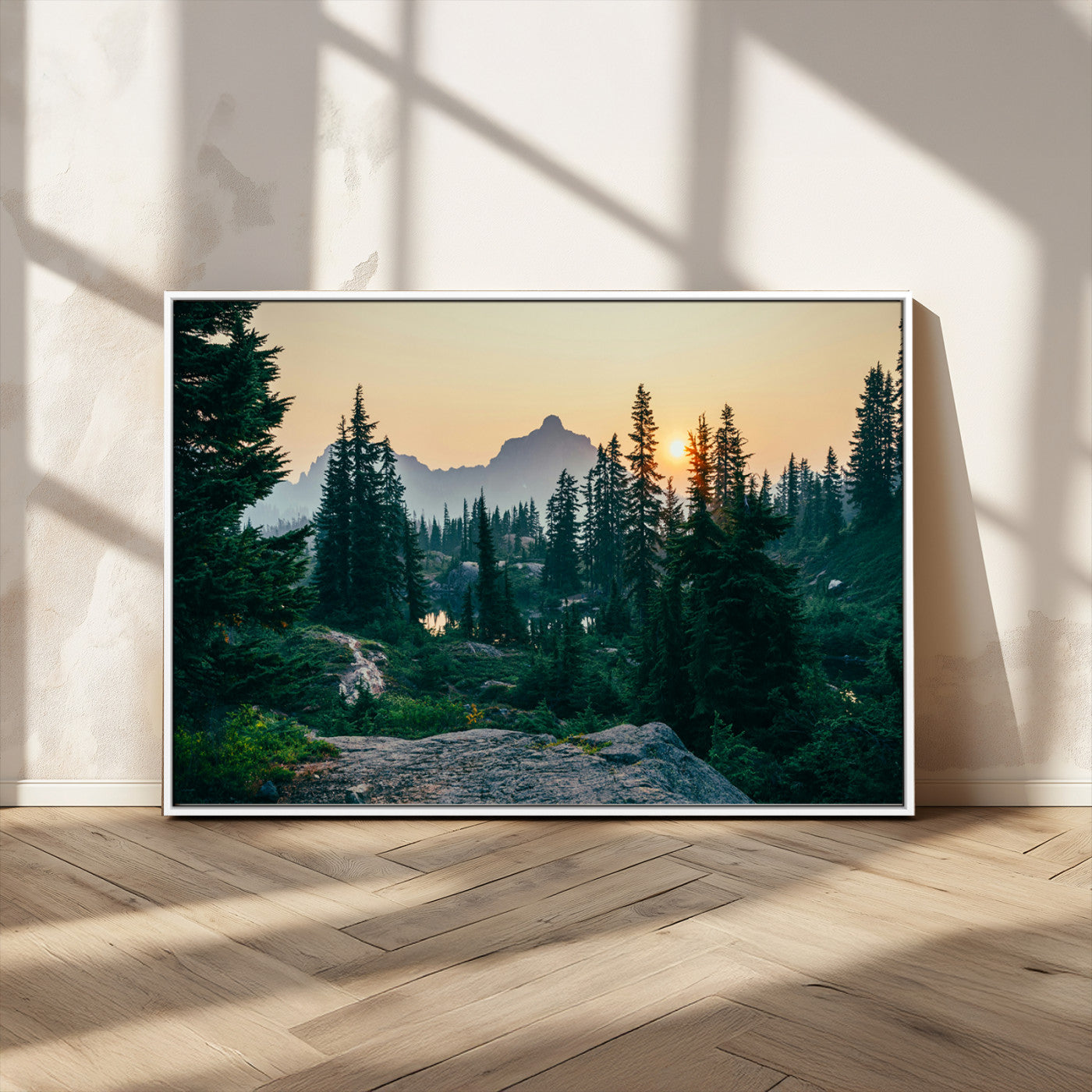 66397982-MGV-CV-36X24-Mountain Landscape Wall Art Canvas Print, Framed Forest Serenity Art Picture Print, Mountain Landscape Perfect Rustic Wilderness