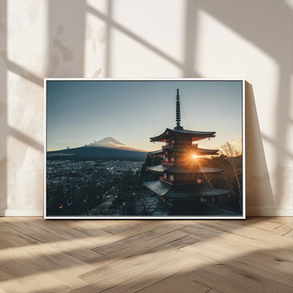 87729656-MGV-CV-36X24-Mount Fuji Wall Art Canvas Print, Framed Japan Travel Art Picture Print, Chureito Pagoda Perfect Zen Minimalism Decor Artwork