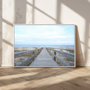 31602988-MGV-CV-36X24-Beach Boardwalk Wall Art Canvas Print, Framed Coastal Serenity Art Picture Print, Ocean View Perfect Coastal Minimalist Decor