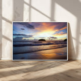 36714356-MGV-CV-36X24-Beach Sunset Wall Art Canvas Print, Framed Ocean Waves Art Picture Print, Tropical Seascape Perfect Coastal Serenity Decor Artwork