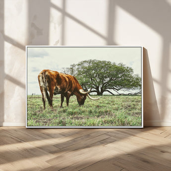 91866234-MGV-CV-36X24-Texas Longhorn Wall Art Canvas Print, Framed Rustic Ranch Art Picture Print, Western Cattle Perfect Rustic Farmhouse Decor Artwork