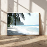 18311030-MGV-CV-36X24-Tropical Beach Wall Art Canvas Print, Framed Serene Ocean Art Picture Print, Palm Tree Shadows Perfect Tropical Coastal Decor