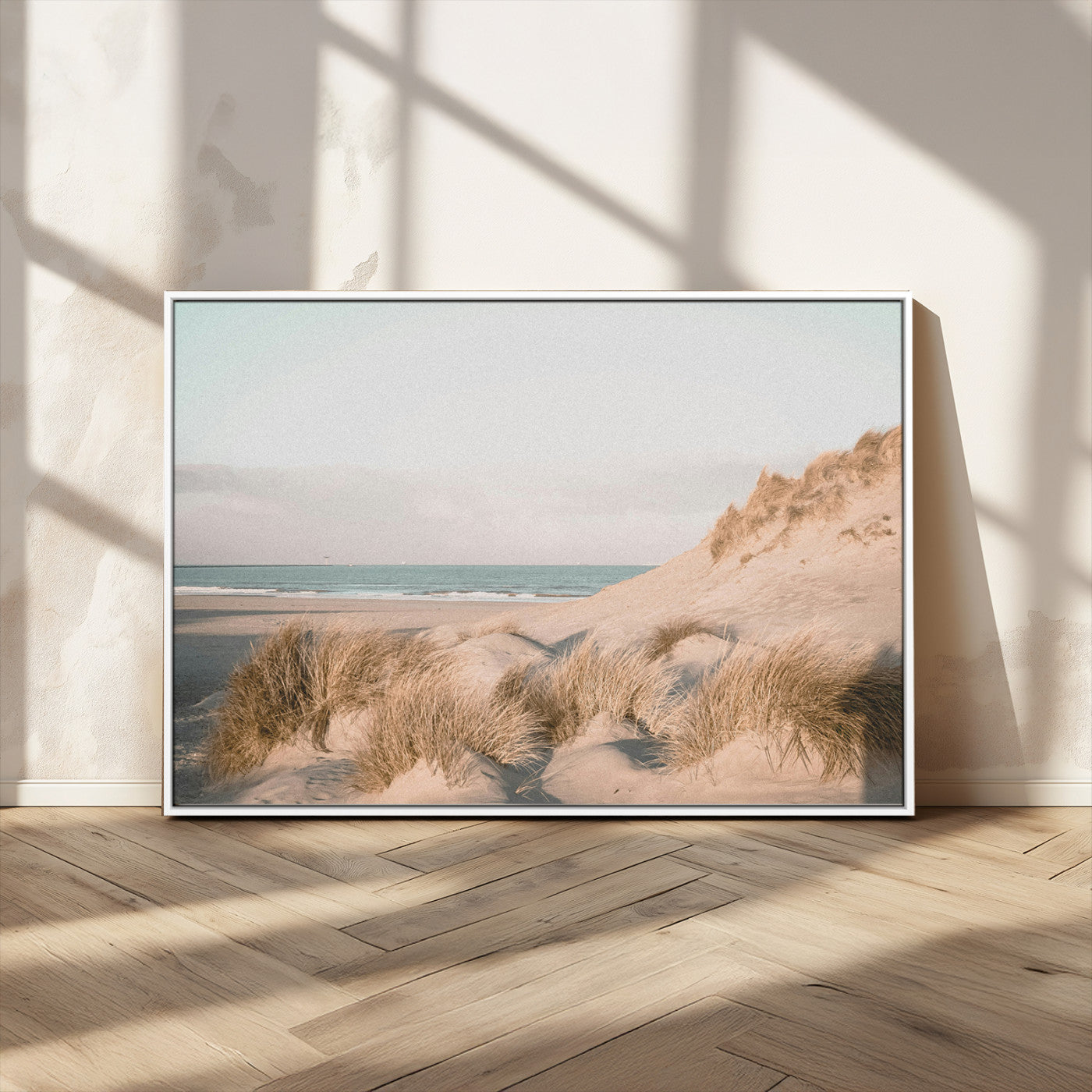 28064037-MGV-CV-36X24-Minimalist Seascape Wall Art Canvas Print, Framed Neutral Beach Print Art Picture Print, Sand Dune Photography Perfect