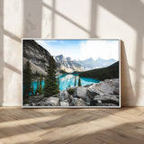 98014896-MGV-CV-36X24-Canadian Rockies Wall Art Canvas Print, Framed Mountain Landscape Art Picture Print, Turquoise Water Perfect Scandinavian