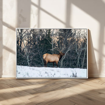36533178-MGV-CV-36X24-Wild Elk Photography Wall Art Canvas Print, Framed Winter Wildlife Art Picture Print, Snowy Forest Perfect Rustic Lodge Decor