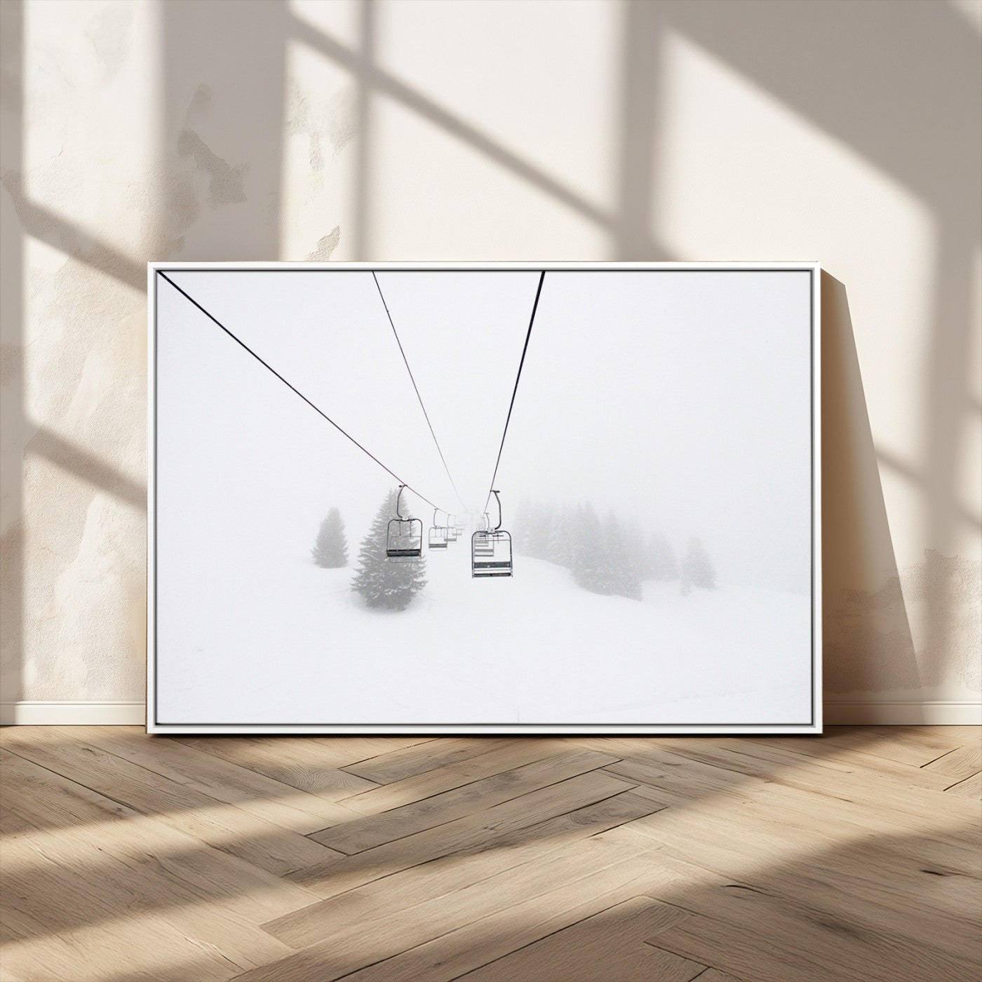 20216390-MGV-CV-36X24-Ski Lift Wall Art Canvas Print, Framed Snowy Landscape Art Picture Print, Alpine Adventure Perfect Nordic Minimalist Decor Artwork