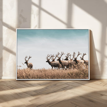 81594705-MGV-CV-36X24-Elk Herd Wall Art Canvas Print, Framed Wildlife Photography Art Picture Print, Rustic Nature Print Perfect Rustic Wildlife Decor