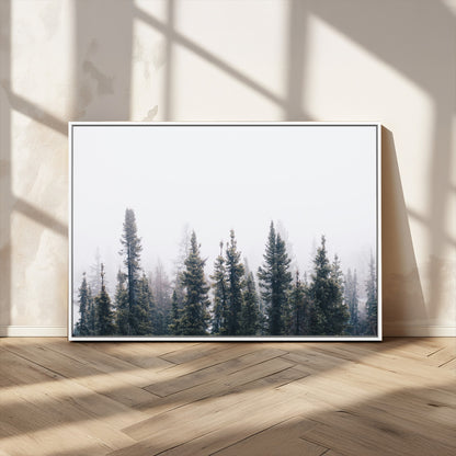 42364796-MGV-CV-36X24-Foggy Forest Wall Art Canvas Print, Framed Misty Pines Art Picture Print, Moody Woodland Perfect Scandinavian Minimalist Decor