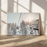 91534512-MGV-CV-36X24-Frosty Pines Wall Art Canvas Print, Framed Cozy Cabin View Art Picture Print, Ski Lift Ride Perfect Rustic Lodge Decor Artwork