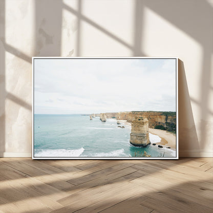 70095633-MGV-CV-36X24-Twelve Apostles Wall Art Canvas Print, Framed Coastal Cliffs Art Picture Print, Rugged Rock Formations Perfect Minimalist Coastal