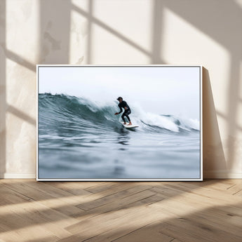 11693607-MGV-CV-36X24-Surfer on Wave Wall Art Canvas Print, Framed Ocean Adventure Art Picture Print, Motion Blur Water Perfect Coastal Adventure Decor