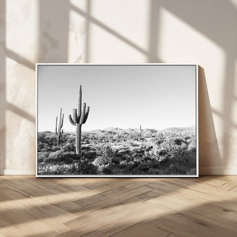85205054-MGV-CV-36X24-Saguaro Cactus Wall Art Canvas Print, Framed Monochrome Landscape Art Picture Print, Scenic Arizona View Perfect Minimalist