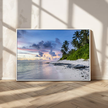 75045485-MGV-CV-36X24-Tropical Beach Wall Art Canvas Print, Framed Sunset Glow Art Picture Print, Palm Tree Coast Perfect Tropical Coastal Decor Artwork