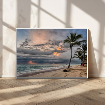 62574547-MGV-CV-36X24-Tropical Storm Wall Art Canvas Print, Framed Moody Beach Art Picture Print, Dramatic Sky Perfect Tropical Coastal Decor Artwork