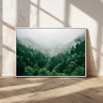 45265379-MGV-CV-36X24-Misty Forest Wall Art – Green Mountain Pine Tree Landscape Canvas Print, Nature Photography Artwork Home Decor for Bedroom, Living