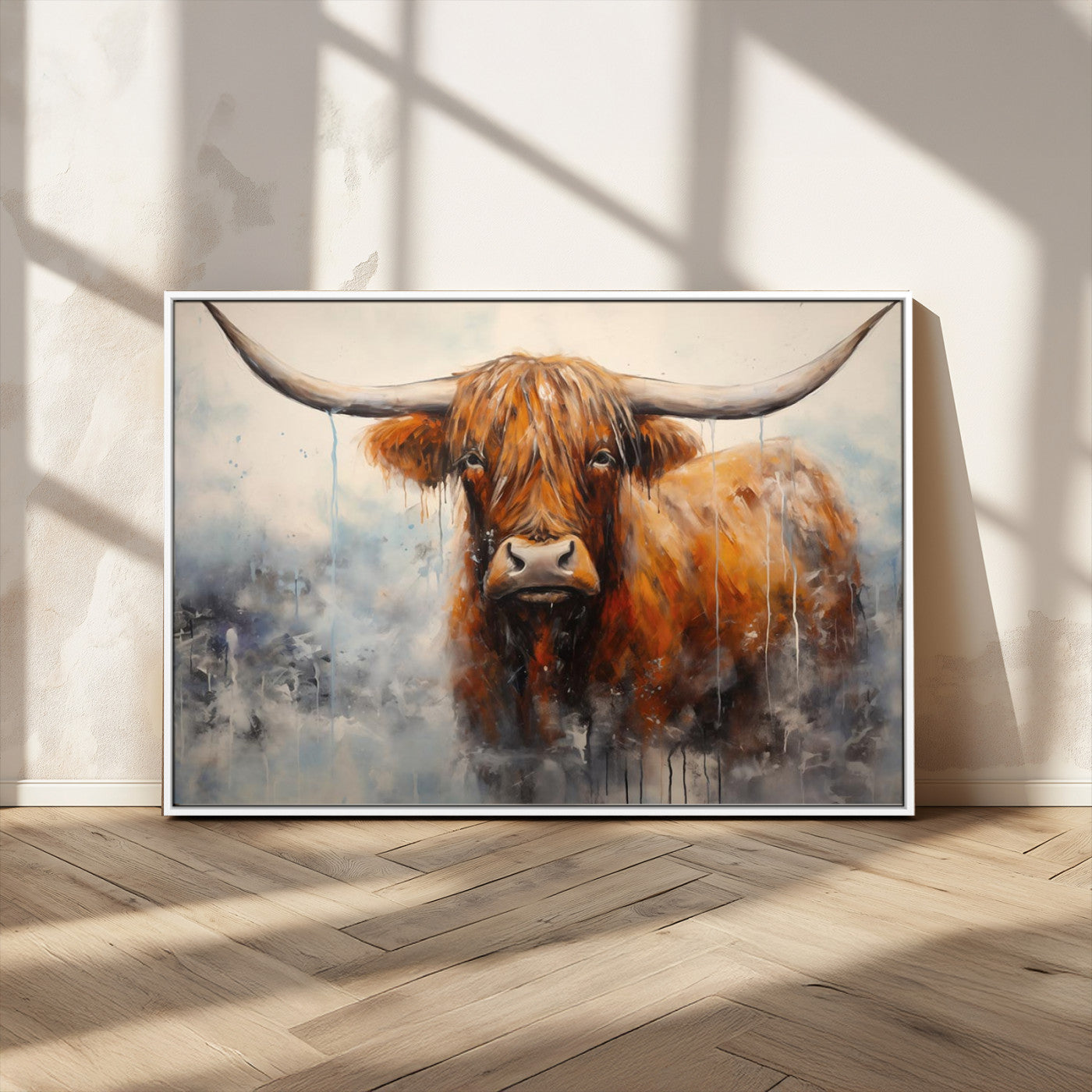 X61001-MGV-CV-36X24-Scottish Highland Wall Art Canvas Print, Framed Longhorn Art Picture Print, Western Cow Perfect Farmhouse Decor Artwork