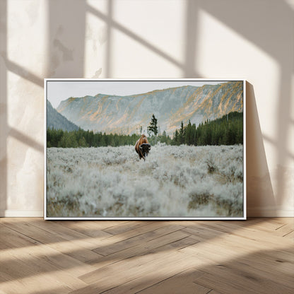 41674074-MGV-CV-36X24-Bison Wall Art – American Buffalo Wildlife Photography Canvas Print, Western Mountain Landscape Artwork Rustic Nature Decor for