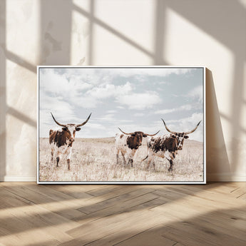65621083-MGV-CV-36X24-Texas Longhorn Wall Art – Rustic Western Cattle Canvas Print, Southwestern Ranch Photography Decor for Living Room, Office,