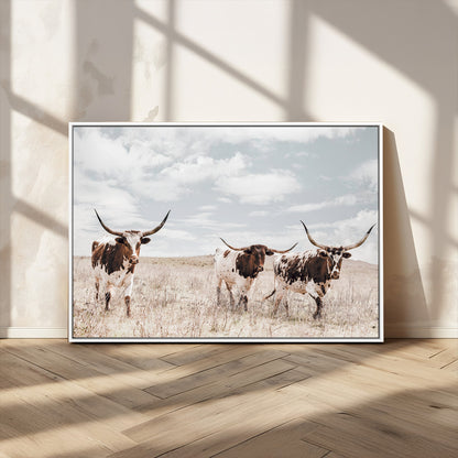 65621083-MGV-CV-36X24-Texas Longhorn Wall Art – Rustic Western Cattle Canvas Print, Southwestern Ranch Photography Decor for Living Room, Office,