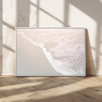 28414510-MGV-CV-36X24-Ocean Shoreline Wall Art – Minimal Coastal Beach Canvas Print, Soft Sea Foam and Sand Photography Artwork, Relaxing Nautical Decor