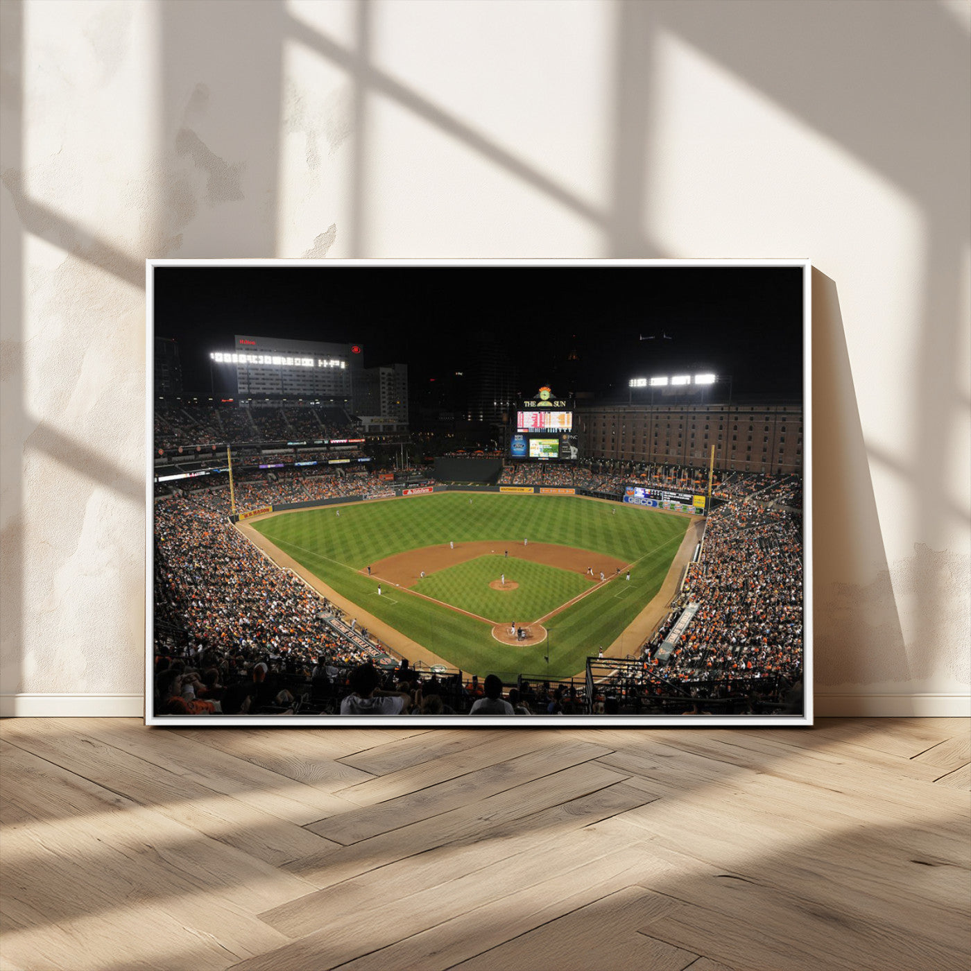 26445161-MGV-CV-36X24-Baseball Stadium at Night – Panoramic Ballpark Canvas Wall Art, Sports Decor for Man Cave, Office, Game Room, Sports Bar, Baseball