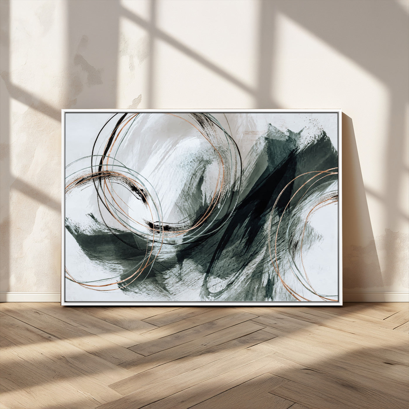 86583265-SEG-FC-90X60_Oversize_Oversize-Black and Gray Abstract Wall Art – Modern Copper Circle Canvas Print, Contemporary Minimalist Painting for Living Room, Bedroom,