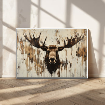 34496536-MGV-CV-36X24-Rustic Moose Wall Art – Modern Abstract Animal Canvas Print – Majestic Moose Head Painting with Neutral Earth Tones for Cabin,