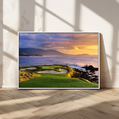 39644075-MGV-CV-36X24-Golf Course Wall Art – Coastal Sunset Canvas Print, Scenic Oceanfront Fairway Landscape Decor for Office, Man Cave, or Living Room