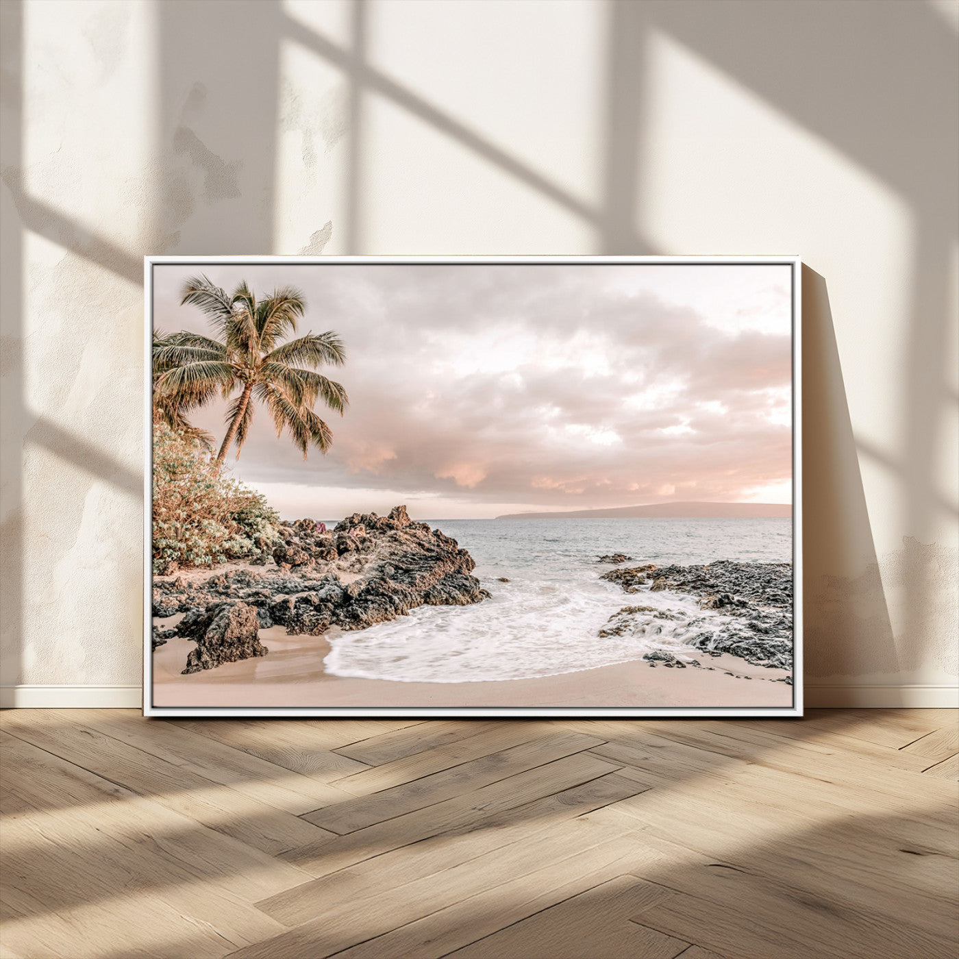 14214613-MGV-CV-36X24-Tropical Beach Wall Art – Palm Tree and Ocean Sunset Canvas Print, Relaxing Coastal Landscape Decor for Living Room, Bedroom, or