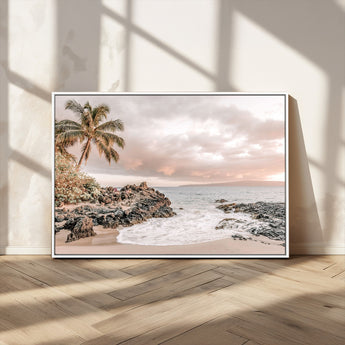 14214613-MGV-CV-36X24-Tropical Beach Wall Art – Palm Tree and Ocean Sunset Canvas Print, Relaxing Coastal Landscape Decor for Living Room, Bedroom, or