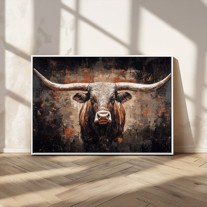 24779067-MGV-CV-36X24-Longhorn Bull Wall Art – Western Rustic Canvas Print, Bold Cowboy Cattle Painting for Ranch House, Farmhouse, Office, or Living