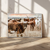 47758300-MGV-CV-36X24-Texas Longhorn Cattle Wall Art – Rustic Western Herd Canvas Print, Cowboy Ranch Farmhouse Decor for Living Room, Office, or