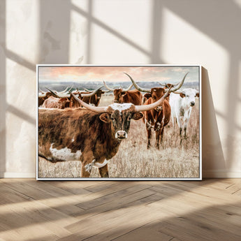 47758300-MGV-CV-36X24-Texas Longhorn Cattle Wall Art – Rustic Western Herd Canvas Print, Cowboy Ranch Farmhouse Decor for Living Room, Office, or