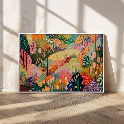 79636380-MGV-CV-36X24-Colorful Abstract Landscape Wall Art – Vibrant Hills and Flowers Canvas Print, Modern Whimsical Artwork for Living Room, Bedroom,