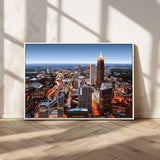25096967-MGV-FC-36X24_White-Atlanta Skyline Wall Art – Vibrant Cityscape Canvas Print, Modern Night Lights Urban Decor for Office, Living Room, or Apartment
