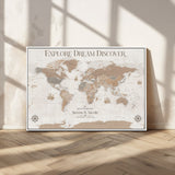 63516865-MGV-CV-36X24-Explore Dream Discover World Map Wall Art – Inspirational Travel Adventure Canvas Print, Neutral Parchment Style Explorer Decor