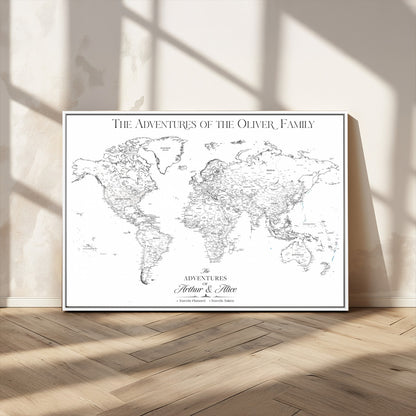21029247-MGV-CV-36X24-Minimalist World Map Wall Art – Black and White Travel Adventure Print, Modern Family Travel Map Decor for Living Room, Bedroom,