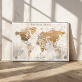 99422096-MGV-CV-36X24-Adventure Awaits World Map Wall Art – Neutral Beige Canvas Print, Modern Travel Inspired Wall Decor for Living Room, Bedroom or