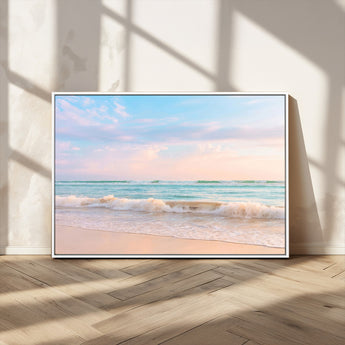 88024944-MGV-CV-36X24-Beach Landscape Wall Art – Coastal Ocean Canvas Print with Gentle Waves and Pastel Sky, Serene Seascape Photography for Living