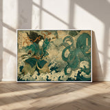 24416422-MGV-FC-36X24_White-Samurai vs Octopus Wall Art – Japanese Warrior Ocean Battle Canvas Print, Ukiyo e Inspired Decor for Home, Office, or Man Cave