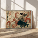 50812504-MGV-FC-36X24_White-Tsukioka Yoshitoshi Samurai Wall Art Print, Japanese Katana Warrior Canvas Wall Art, Octopus Sea Monster Canvas Print,
