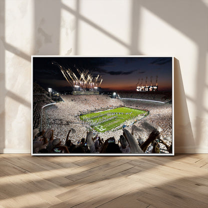 Penn-MGV-CV-36X24-Football Stadium Wall Art – Panoramic Night Game Canvas Print, Packed Crowd with Fireworks, Sports Decor for Office, Man Cave, Bar
