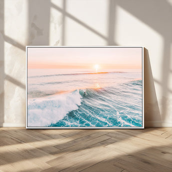 34064591-MGV-FC-36X24_White-Surfing Wall Art – Sunset Ocean Wave Canvas Print, Surfer Riding Sea Photography Decor for Bedroom, Living Room, Office, Coastal