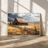 23718739-MGV-CV-36X24-Farmhouse Wall Art – Rustic Barn and Golden Wheat Field Canvas Print, Country Landscape Photography Decor for Bedroom, Living