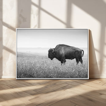 90861202-MGV-CV-36X24-Black and White Bison Canvas Wall Art – Rustic American Buffalo Print, Western Wildlife Photography for Farmhouse, Cabin, Office